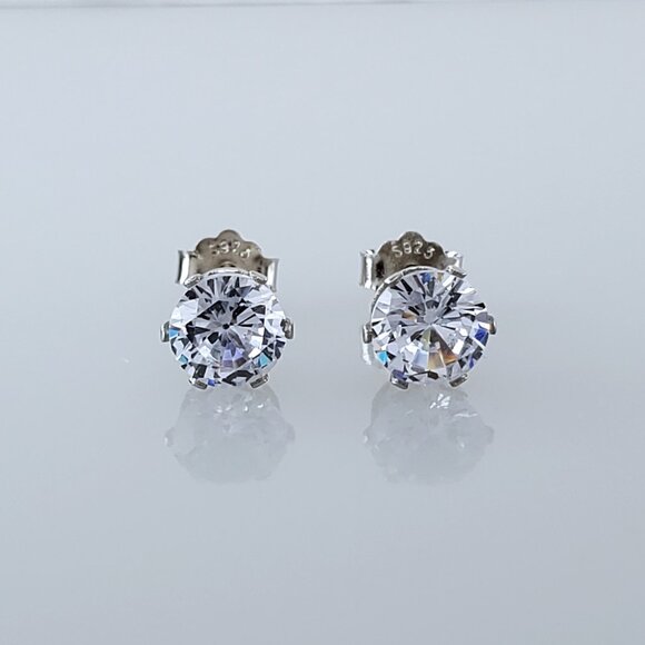Solid 925 Silver Womens 2ct Diamond Stud Earrings Authentic Round Studs Jewelry - Picture 5 of 6
